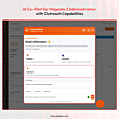 Magento 2 Admin Dashboard featuring the AI Store Assistant interface for managing products, customers, and outreach campaigns